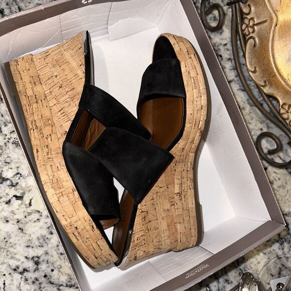 FRANCO SARTO Fiore Black Suede size 11M platforms/sandal cork Sole - Picture 11 of 12